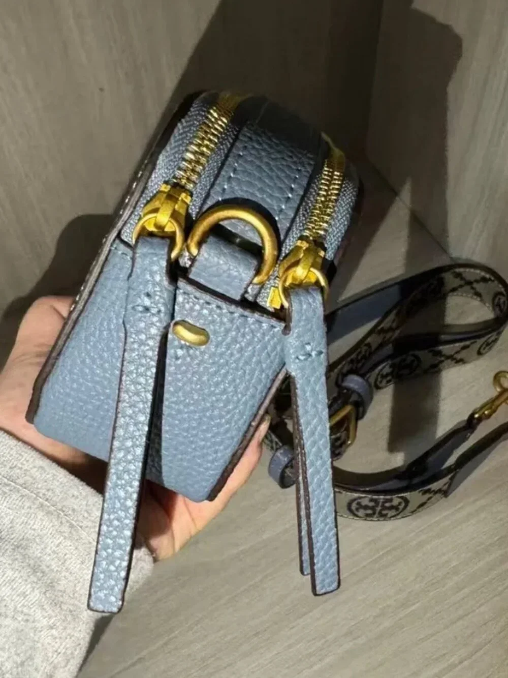 Tory Burch Navy Pebbled Leather Mini Camera Bag
